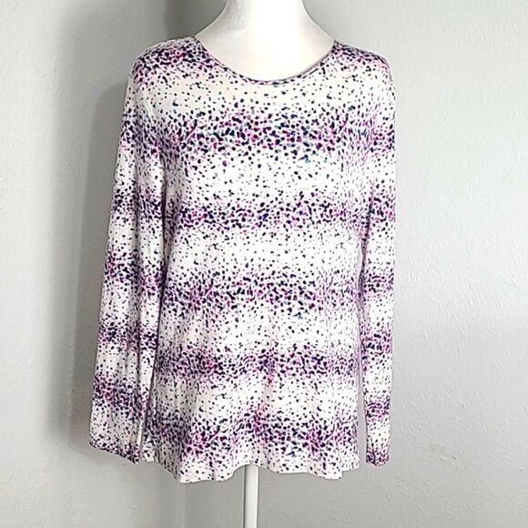 Talbots White Ink-Splashed Longsleeve T-Shirt, Size Medium - Picture 2 of 7